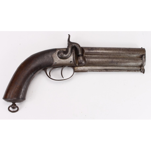 1048 - Pistol, a good large over & under barrelled percussion pistol, c1850. Barrels 6