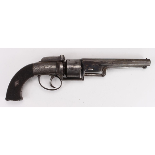 1051 - Pistol, scarce good quality transitional belt revolver, cylinder 6 shot, .41 cal, percussion. Bar ha... 