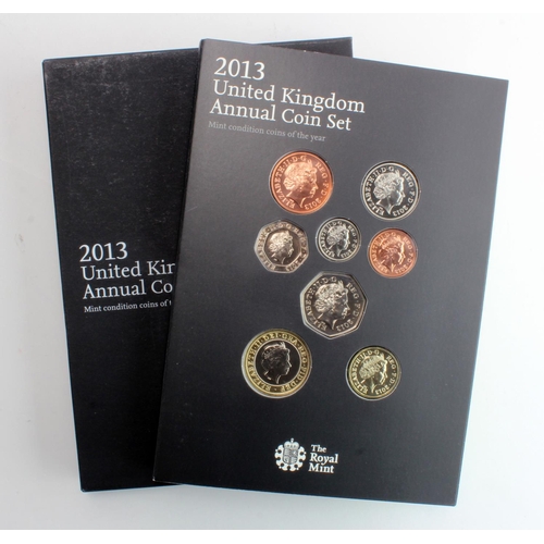 112 - Annual Coin Set 2013 (fifteen coins) BU in the Royal mint folder with booklet and sleeve.