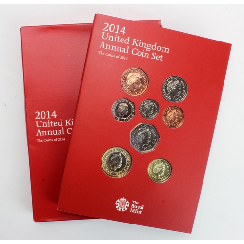 114 - Annual Coin Set 2014 (fourteen coins) BU in the Royal mint folder with booklet and sleeve.