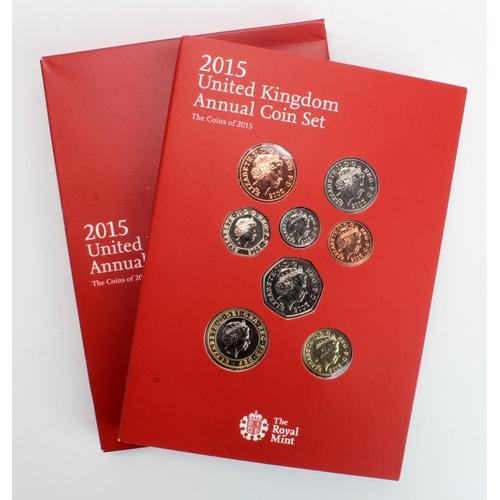 116 - Annual Coin Set 2015 (thirteen coins) BU in the Royal mint folder with booklet and sleeve.