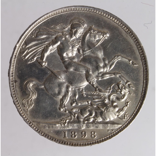 139 - Crown 1898 LXI (scarce) cleaned EF, scratch below date.