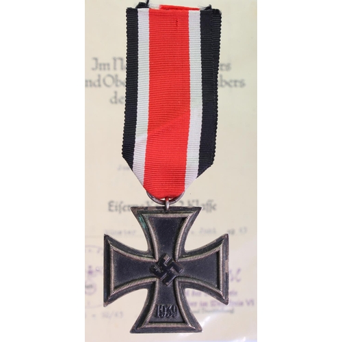 1440 - German Iron Cross 2nd class with award document to Obergefreiten Josef Hombach dated 21-5-1943.