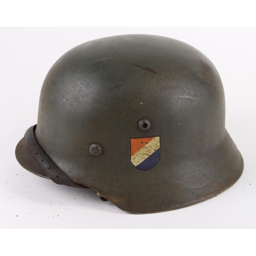 1566 - German steel Helmet a Dutch SS M35 style, with liner & chinstrap, double decal, light corrosion to f... 