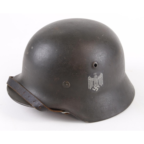 1568 - German steel Helmet a Whermacht M35 double decal, small size,with liner & chinstrap, maker stamped.