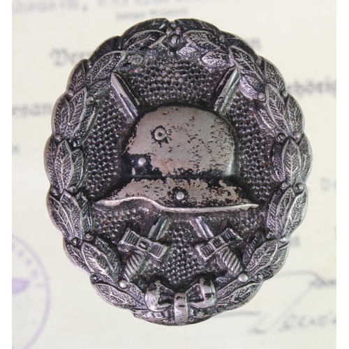 1583 - German Wound badge in black with award document to Reichbahn Betriebs assistant to Josef Balkenhol. ... 