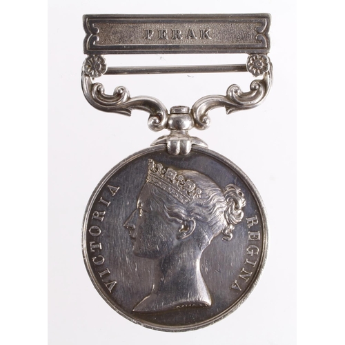 1675 - India General Service Medal 1854 with Perak clasp named (2031 Pte J Prince 80th Foot). With copy med... 