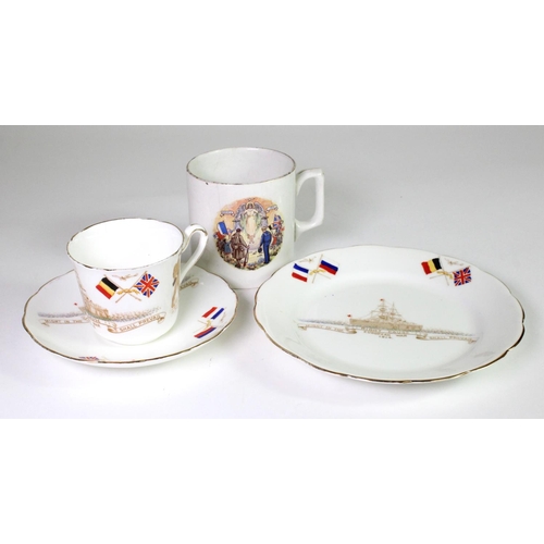 1947 - WW1 Patriotic china, comprising a very unusual Trio, 2 cups and saucers, a cup and a Peace mug . (Sl... 