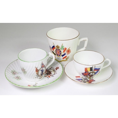 1947 - WW1 Patriotic china, comprising a very unusual Trio, 2 cups and saucers, a cup and a Peace mug . (Sl... 