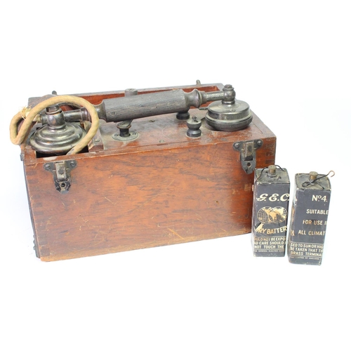 1952 - WW1 scarce field telephone set in its original wooden storage box all complete. Comes with letter fr... 