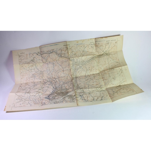 1972 - WW1 trench map St Quentin trenches corrected 3-2-18 cotton backed in good condition.