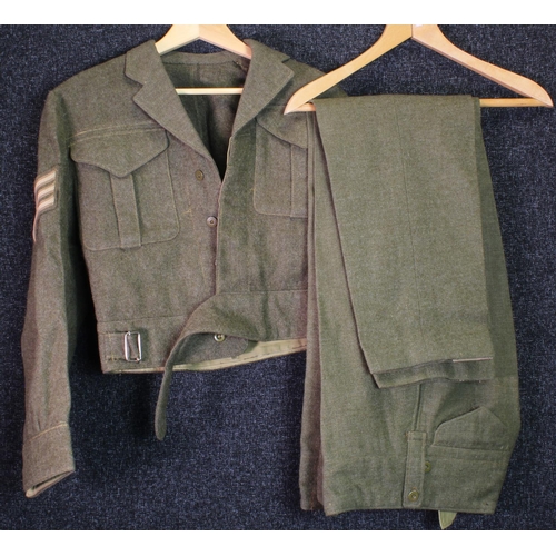 1981 - WW2 Canadian made battle dress blouse dated May 1945 with RASC titles, dive patches and Sgt stripes ... 