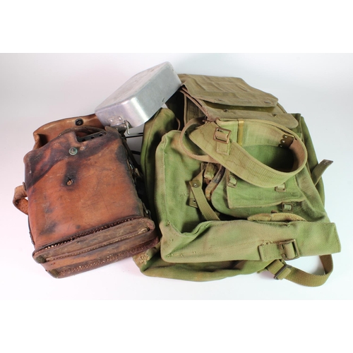 1995 - WW2 military equipment including back packs, belts, map case, field telephone etc large box full. (B... 