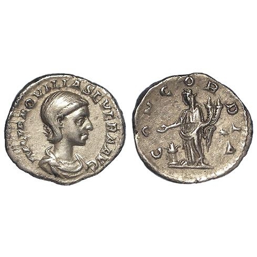 465 - Roman Imperial, Aquilia Severa (the Vestal Virgin, second wife of Elagabalus) silver denarius, Rome ... 