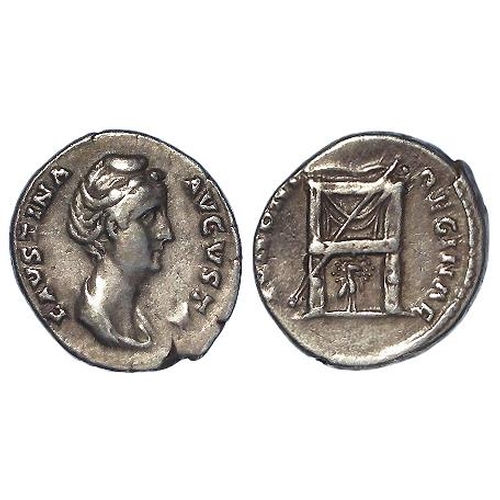 471 - Roman Imperial, Faustina Senior silver denarius, Rome 138-140 AD, life-time issue 'peacock below thr... 