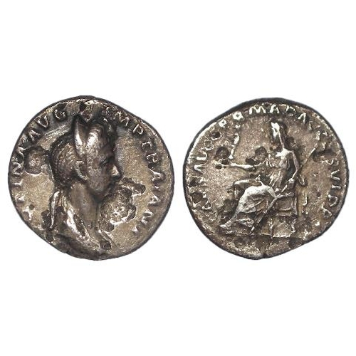 491 - Roman Imperial, Plotina 105-122 AD silver denarius, 2.59g, 18mm, Vesta type, RIC 730, rare, heavily ... 