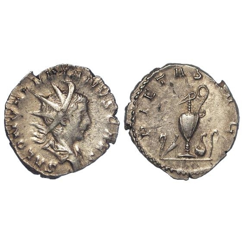 493 - Roman Imperial, Saloninus Caesar antoninianus, Cologne 256-258 AD, 3.41g, 21mm, PIETAS sacrificial i... 