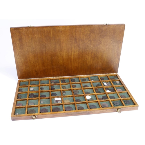 508 - Roman, and GB, Copper & Bronze Coins in a wide wooden case, mixed grade.