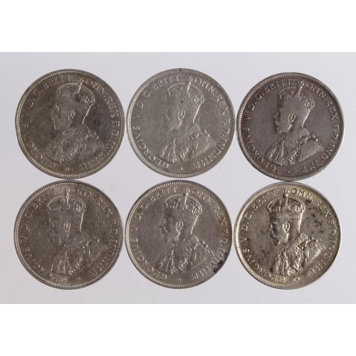 525 - Australia Florins (6): 1911 GF, 1912 GF, 1914 VF, 1915 F, 1915H VF, and 1916M VF-GVF