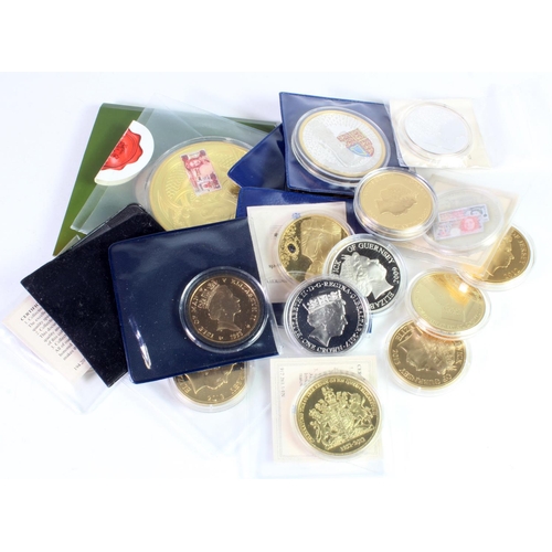 549 - GB & Commonwealth Commemorative Coins & Medals (19) BU and proof, base metal, in capsules or packets... 