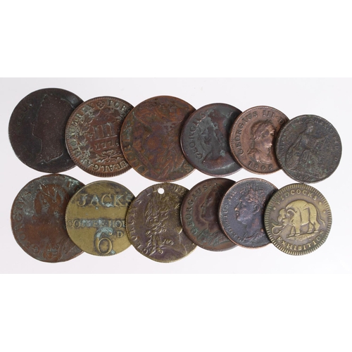 565 - GB & World Copper & Bronze Coins & Tokens (12) 18th-19thC, mixed grade, noted an interesting Jack's ... 