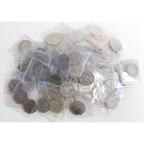 593 - GB Decimal 50p's (72) mostly commemorative up to 2018 (from circulation)