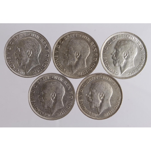 629 - GB Florins (5): 1915, 1916, 1918, 1919, and 1920, VF to EF