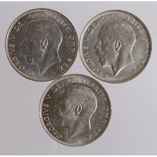 634 - GB Halfcrowns (3): 1921 aEF, 1922 aEF, and 1923 nEF