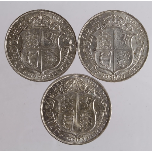 634 - GB Halfcrowns (3): 1921 aEF, 1922 aEF, and 1923 nEF