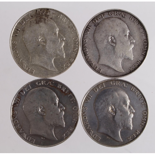 636 - GB Halfcrowns (4): 1904 Fine, 1907 F-GF, 1909 VF, and 1910 VF