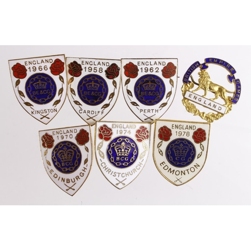 848 - British Empire & Commonwealth Games, England Team Badges (7) 1958-1978, one earlier undated.