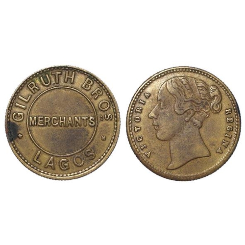 852 - British West Africa (Nigeria) Token, brass d.22mm: Queen Victoria portrait l. / Gilruth Bros, Mercha... 