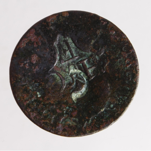 866 - Countermarked Coin: George III Halfpenny or 'evasion' 1775(?) countermarked 'H&C F' obverse with a l... 