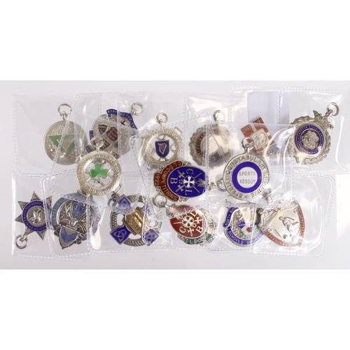873 - Enamelled Silver Fobs (15) sports and other, most hallmarked, early to mid-20thC.