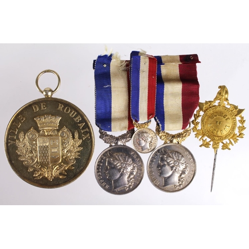 881 - France (5) civic presentation medals etc, 19thC including unmarked silver, various GVF-EF