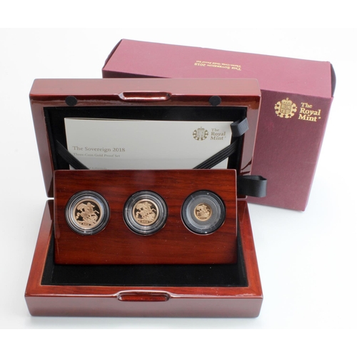 93 - Three Coin set 2018 (Sovereign, Half-Sovereign & Quarter Sovereign) Proof FDC boxed as issued