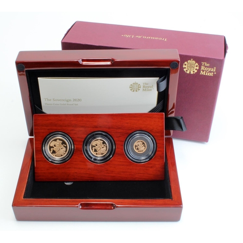 95 - Three Coin set 2020 (Sovereign, Half-Sovereign & Quarter Sovereign) Proof FDC boxed as issued