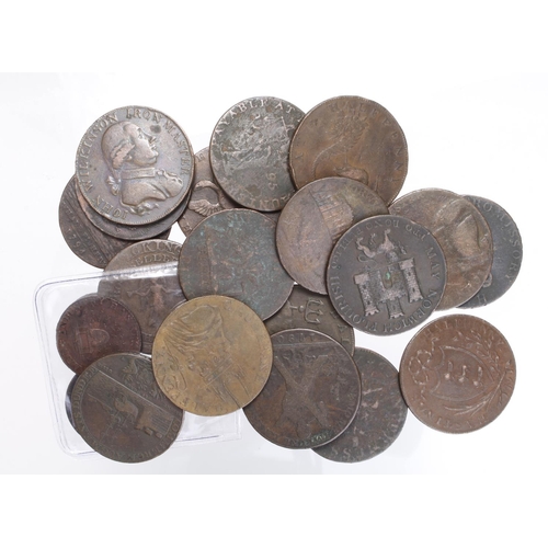 952 - Tokens, 18thC copper (22) mostly Halfpennies, mixed grade, a few nice Farthings including a Druid He... 