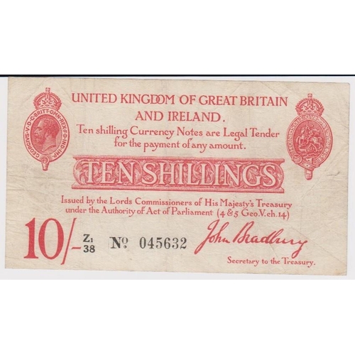 10 - Bradbury 10 Shillings issued 1915, LAST SERIES prefix 'Z1', serial Z1/38 045632 (T13.2, Pick348a) pi... 