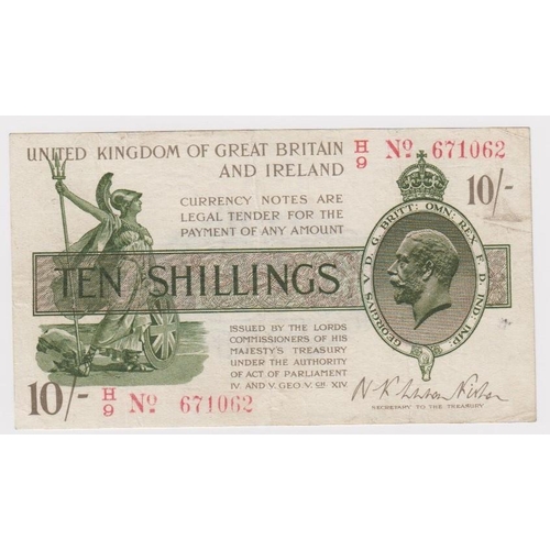 15 - Warren Fisher 10 Shillings issued 1919, LAST SERIES serial H/9 671062, No. with dash (T26, Pick356) ... 