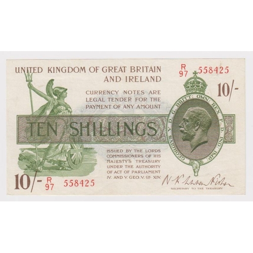 16 - Warren Fisher 10 Shillings issued 1922, serial R/97 558425 (T30, Pick358) lightly pressed, good VF