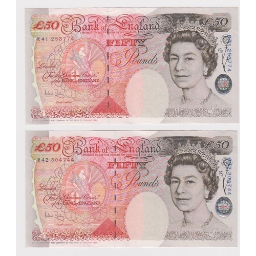 17 - Bailey 50 Pounds (2) issued 2006, serial R41 253774 and R42 304744 (B404, Pick393a) good EF