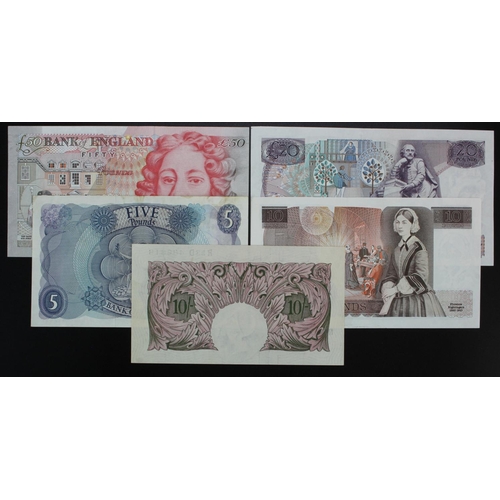 29 - Bank of England (5), Kentfield 50 Pounds (B377) EF, Page 20 Pounds (B328) about EF, 10 Pounds (B330)... 