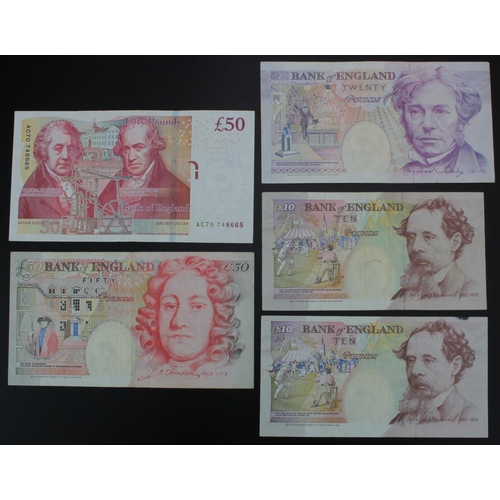 30 - Bank of England (5), Kentfield 50 Pounds, 10 Pounds (2), Salmon 50 Pounds, Gill 20 Pounds, mixed gra... 