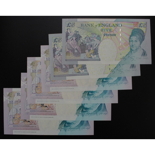 31 - Bank of England (6), Bailey 5 Pounds (2) issued 2012, a consecutively numbered pair, serial JC672345... 