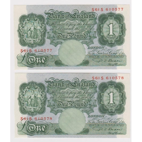 35 - Beale 1 Pound (2) issued 1950, a consecutively numbered pair of scarce REPLACEMENT notes, serial S61... 