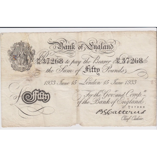 43 - Catterns BERNHARD note, 50 Pounds dated 15th June 1933, serial 50/N 37268 (B231 for type) holes/spli... 