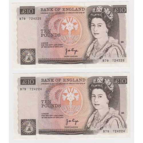 52 - ERROR Page 10 Pounds (2) issued 1975, a consecutively numbered pair of overprint errors, major overp... 