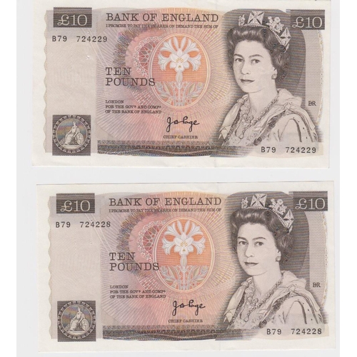 53 - ERROR Page 10 Pounds (2) issued 1975, a consecutively numbered pair of overprint errors, major overp... 