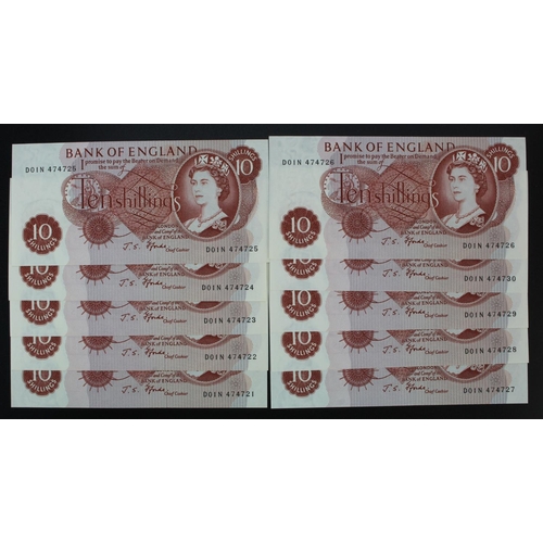 60 - Fforde 10 Shillings (10) issued 1967, a consecutively numbered run of LAST SERIES notes with '01' Pr... 